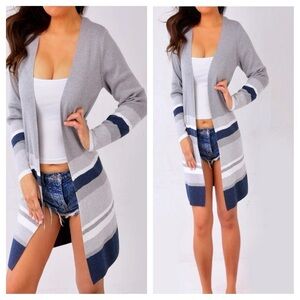 Apt. 9 Women's Gray and Navy Striped Cardigan